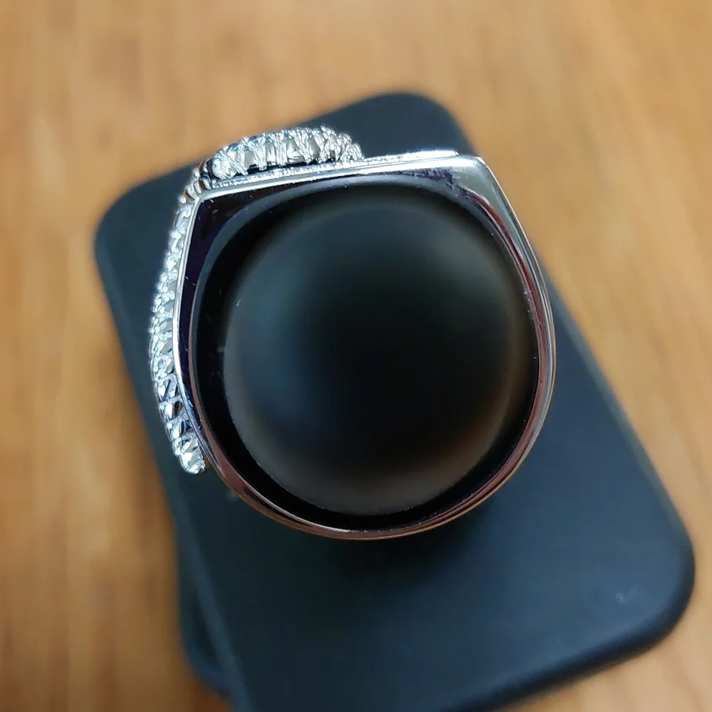 Sterling Silver Black Onyx Snake  Ring Sz 9